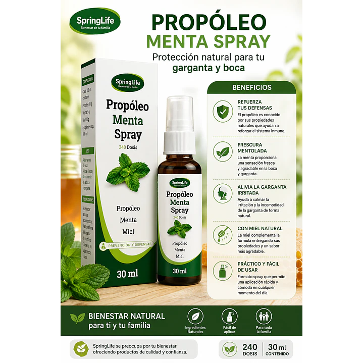 Propoleo Menta Spray Springlife 30Ml Pack X6 6