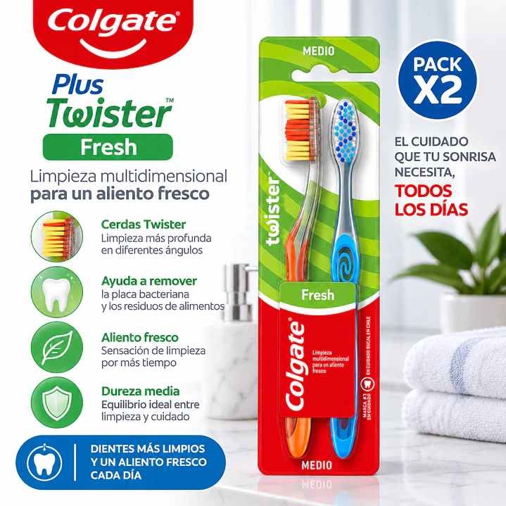 Cepillo Dental Colgate Plus Twister Fresh Medio 2 Unidades 4