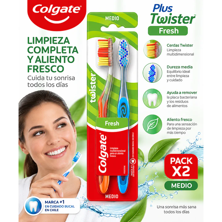 Cepillo Dental Colgate Plus Twister Fresh Medio 2 Unidades 5