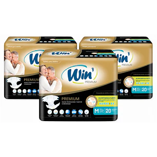  Pañales Adultos Win Premium Alta Absorción Talla M x20 Pack x3