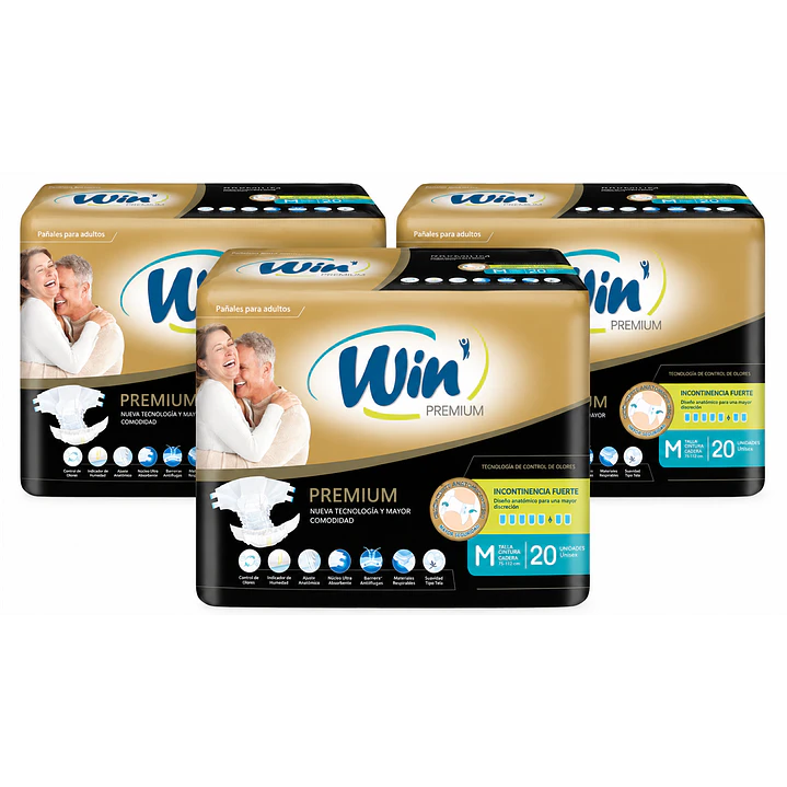  Pañales Adultos Win Premium Alta Absorción Talla M x20 Pack x3 1