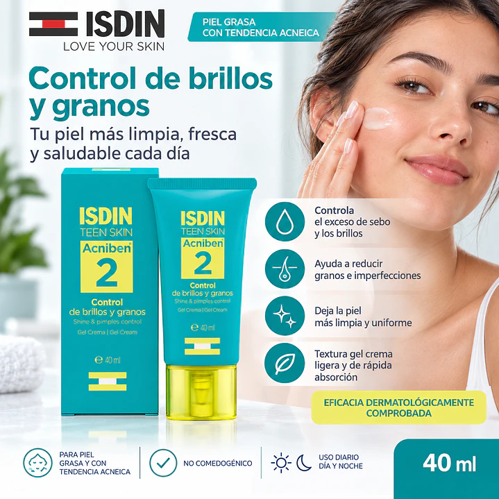 Isdin Acniben Control De Brillos Y Granos Gel Crema 40Ml 3