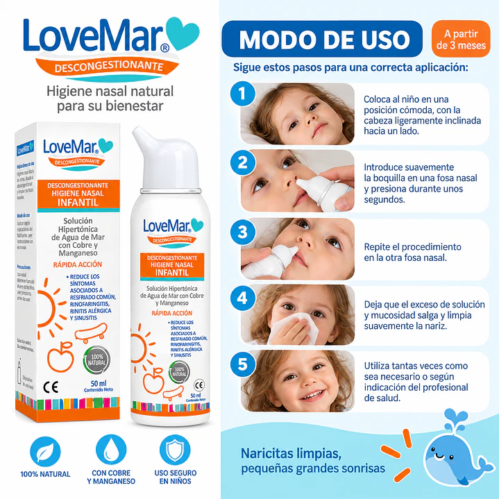Solución Hipertonica Agua De Mar Lovemar Infantil 50Ml 6