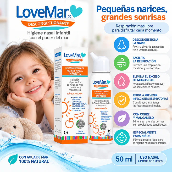 Solución Hipertonica Agua De Mar Lovemar Infantil 50Ml 8