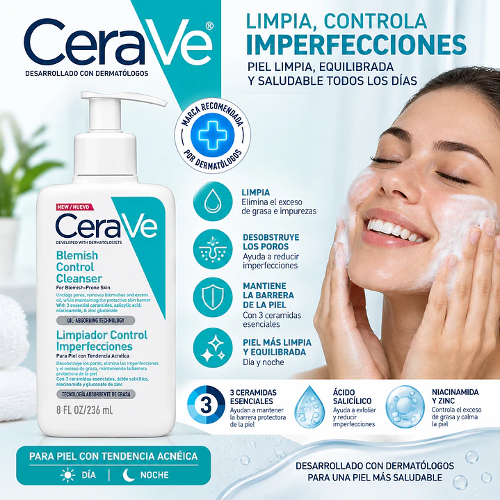 Limpiador Control Imperfecciones Cerave Día Y Noche 236 Ml 4