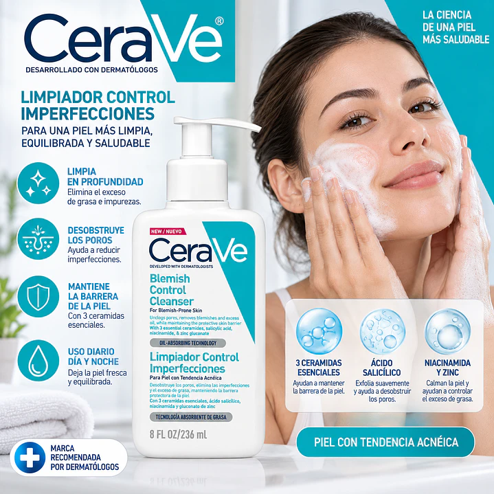 Limpiador Control Imperfecciones Cerave Día Y Noche 236 Ml 6