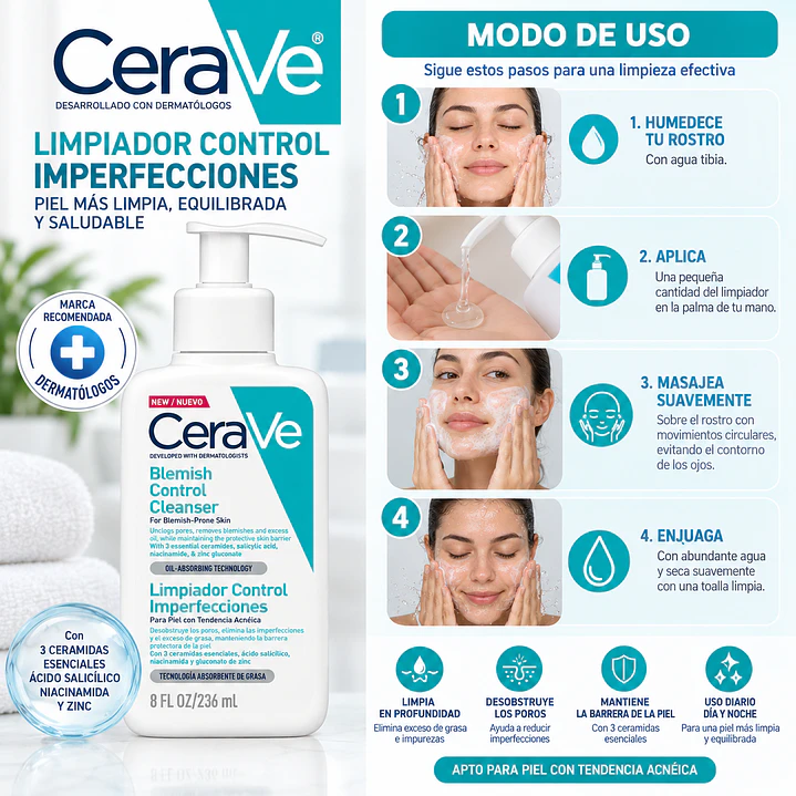 Limpiador Control Imperfecciones Cerave Día Y Noche 236 Ml 5