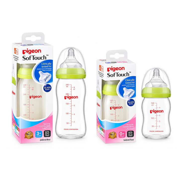 Pack Biberon Mamadera Pigeon Softouch Vidrio Verde 160ml Y 240ml 2