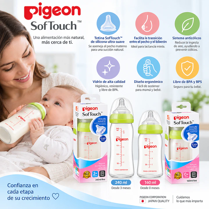 Pack Biberon Mamadera Pigeon Softouch Vidrio Verde 160ml Y 240ml 4