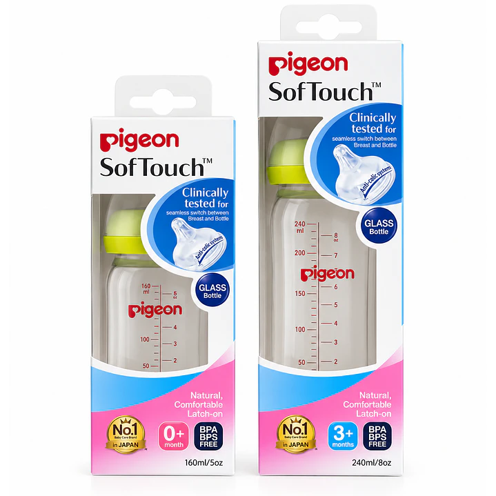 Pack Biberon Mamadera Pigeon Softouch Vidrio Verde 160ml Y 240ml 1