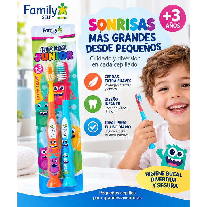 Pack x2 Cepillo Dental Infantil Family Extra Suave +3 Años 6