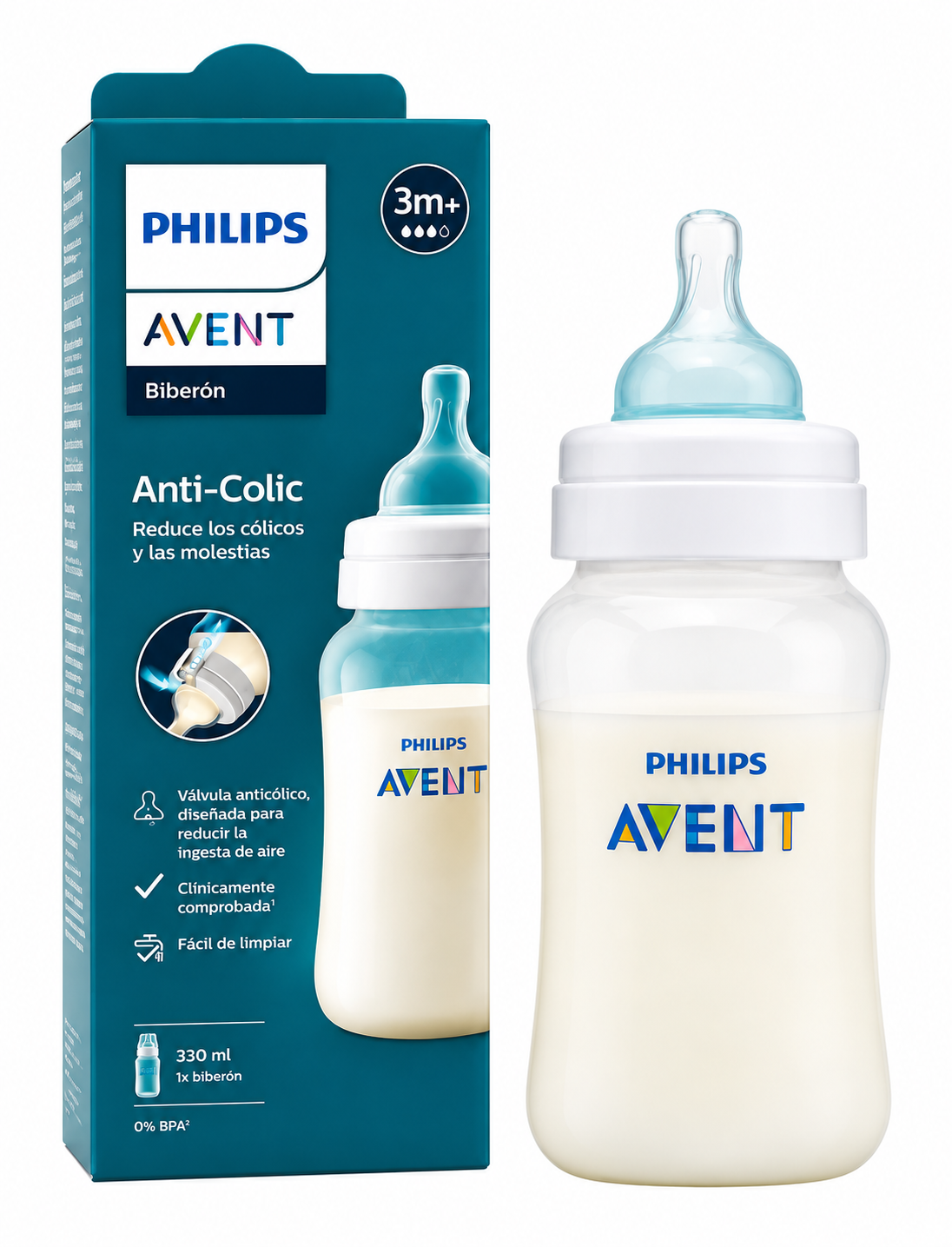 Biberón Mamadera Philips Avent Classic Anticólicos +3m de 330 Ml