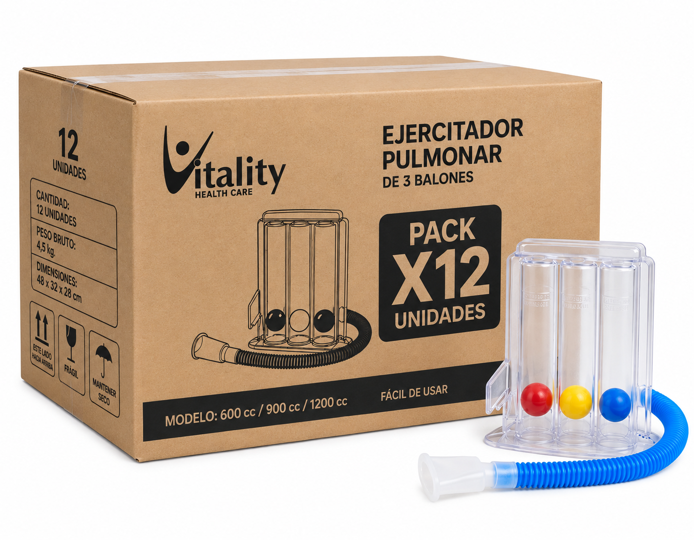 Ejercitador Pulmonar Vitality Triflo Pack X12