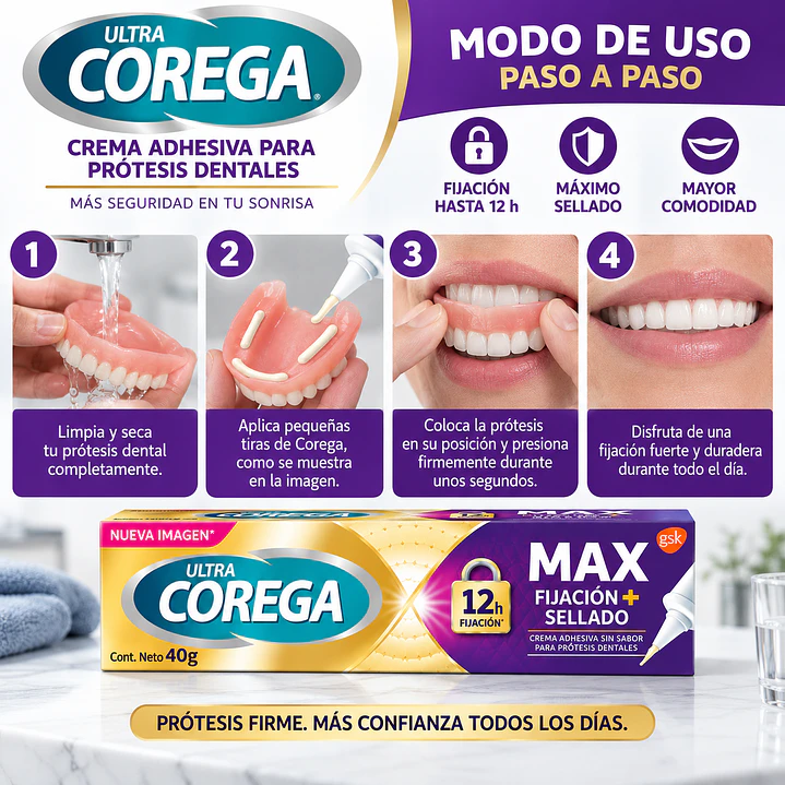 Corega Ultra Maximo Sellado Fijacion Protesis Dentales 70G 5