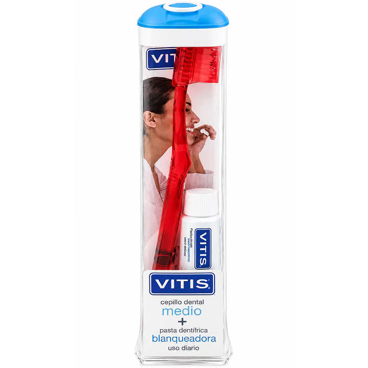 Vitis Pack Cepillo Medio + Pasta Blanqueadora 15 ml + Estuche 1