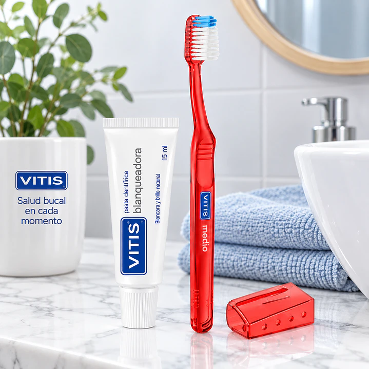Vitis Pack Cepillo Medio + Pasta Blanqueadora 15 ml + Estuche 6