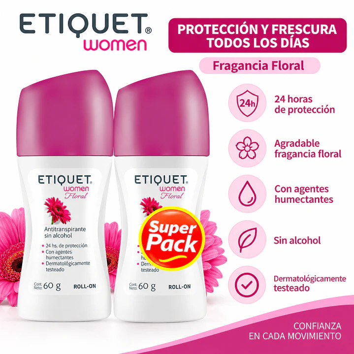 Pack X2 Desodorante Etiquet Roll-On Women Floral 60G 3