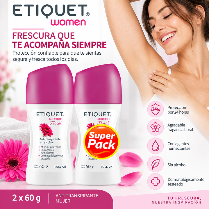 Pack X2 Desodorante Etiquet Roll-On Women Floral 60G 5