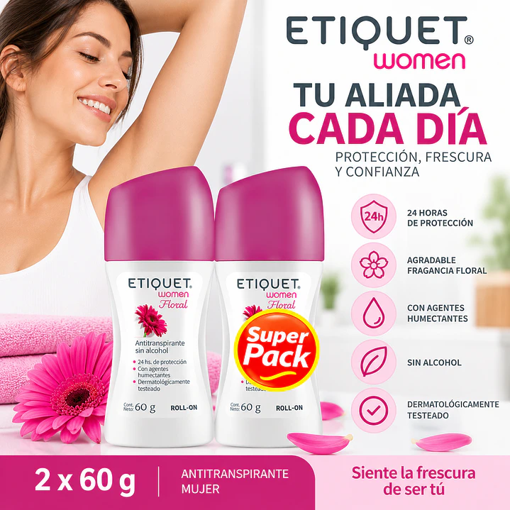 Pack X2 Desodorante Etiquet Roll-On Women Floral 60G 6