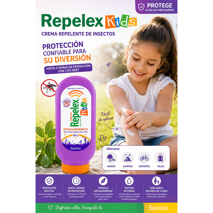 Repelex Kids Crema 2 Hrs Protección 7,5% Deet 80gr Pack X6 3