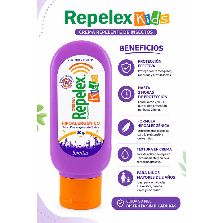 Repelex Kids Crema 2 Hrs Protección 7,5% Deet 80gr Pack X6 5