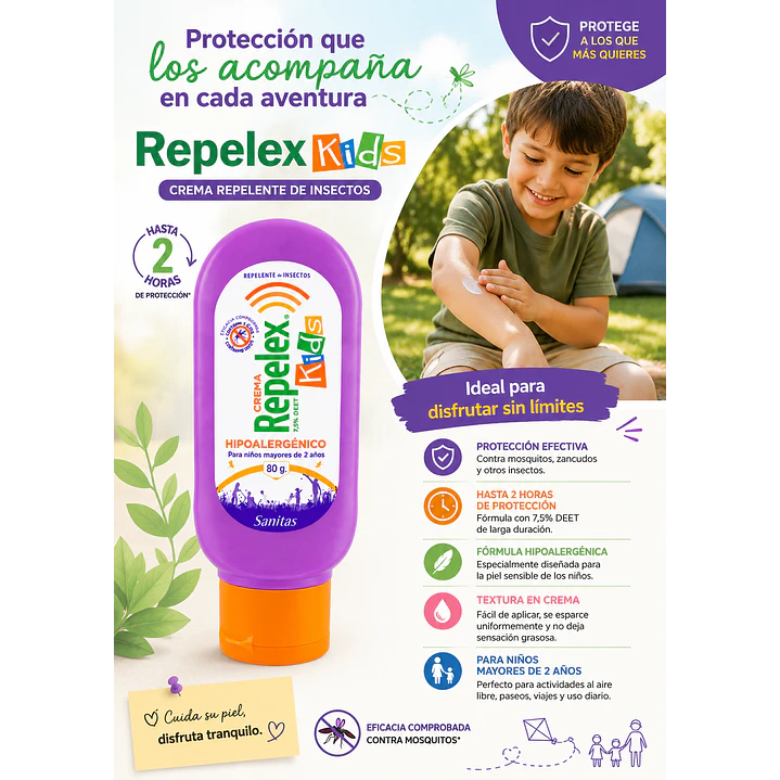 Repelex Kids Crema 2 Hrs Protección 7,5% Deet 80gr Pack X6 6