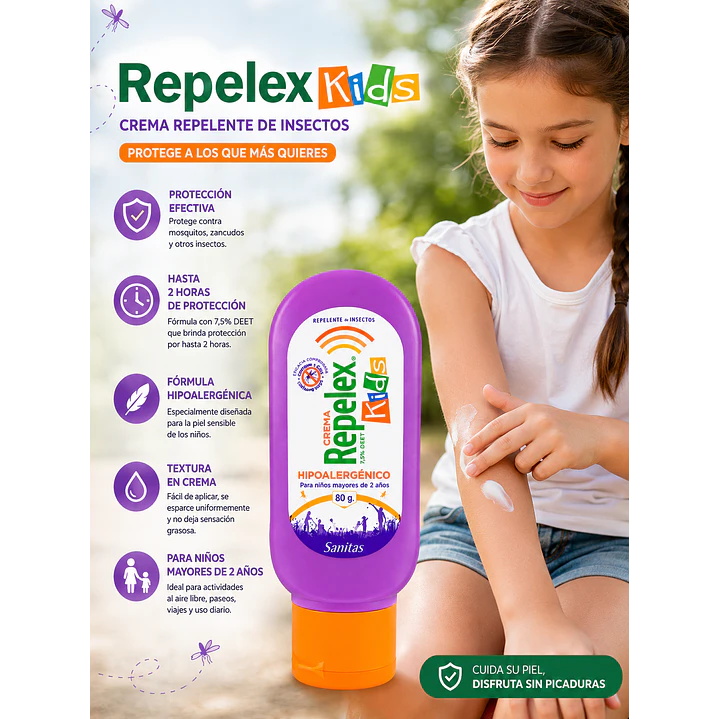 Repelex Kids Crema 2 Hrs Protección 7,5% Deet 80gr Pack X6 7