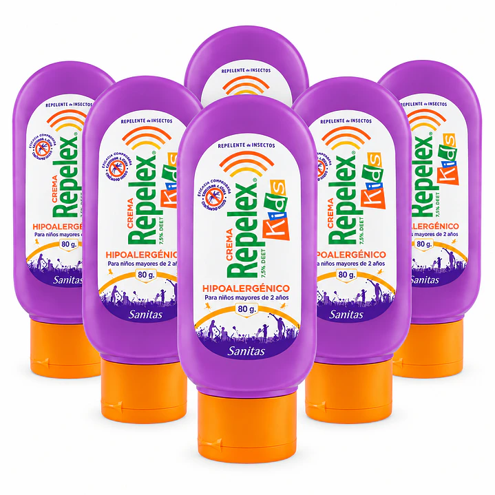 Repelex Kids Crema 2 Hrs Protección 7,5% Deet 80gr Pack X6 1
