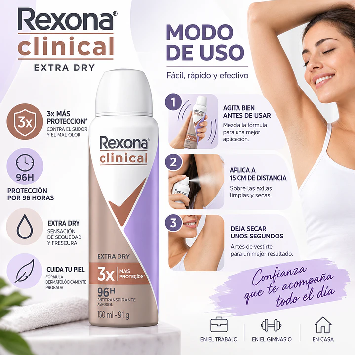 Rexona Clinical Extra Dry Desodorante Antitranspirante 150 Ml Pack X3 5