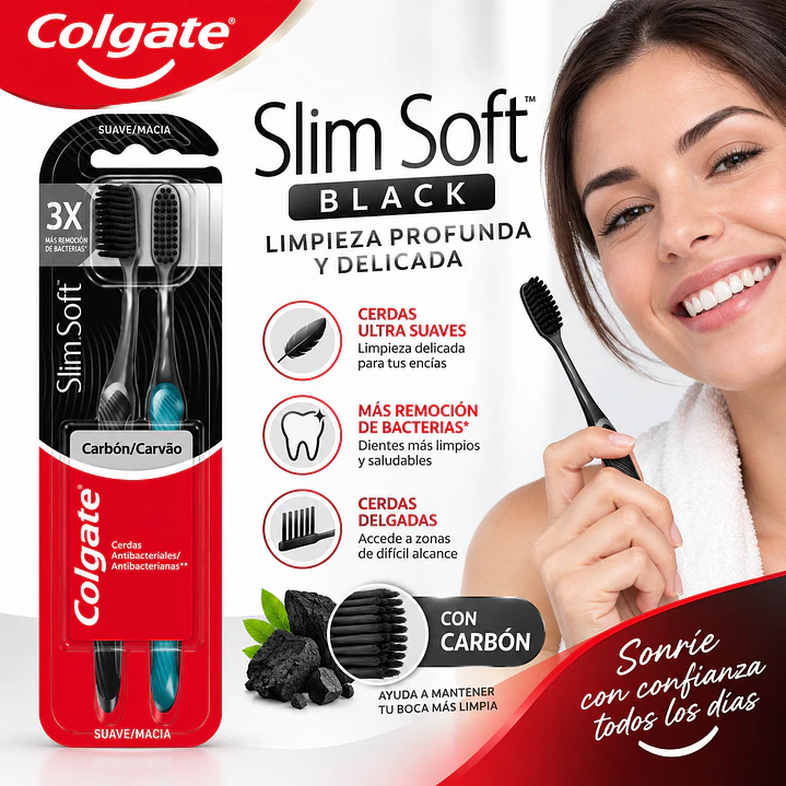 Pack x2 Cepillo de Dientes Colgate Slim Soft Black 2