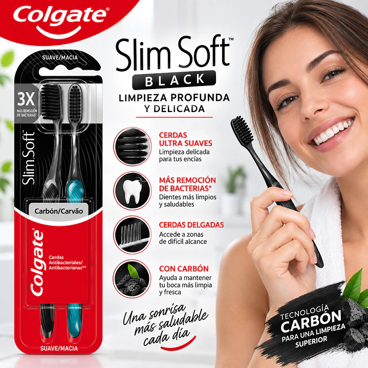 Pack x2 Cepillo de Dientes Colgate Slim Soft Black 4