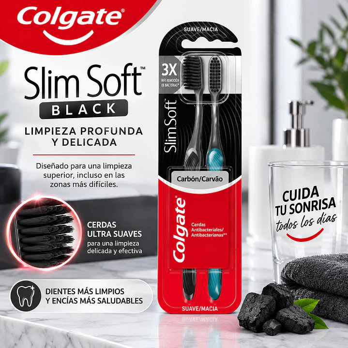 Pack x2 Cepillo de Dientes Colgate Slim Soft Black 3
