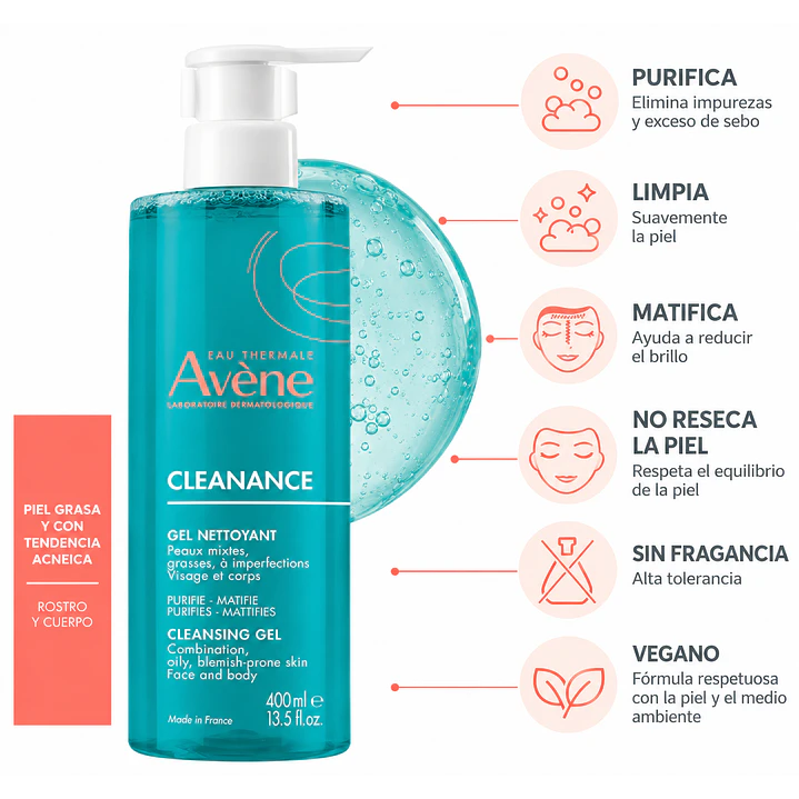 Avene Cleanance Gel Limpiador 400 Ml Tipo De Piel Grasa 2