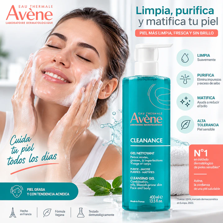 Avene Cleanance Gel Limpiador 400 Ml Tipo De Piel Grasa 5