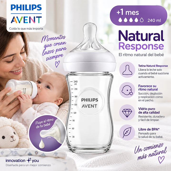 Mamadera Philips Avent Natural Response de Vidrio 240 ml +1 mes 4