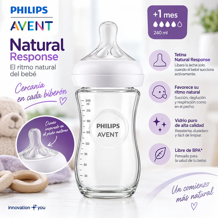 Mamadera Philips Avent Natural Response de Vidrio 240 ml +1 mes 5