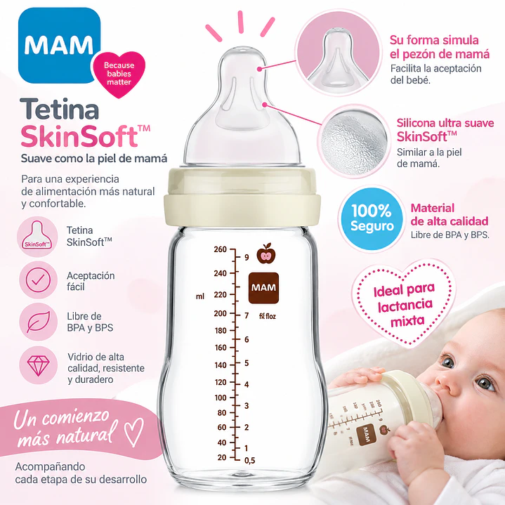 Mamadera De Vidrio Premium Feel Good 2m+ 260ml Mam 3