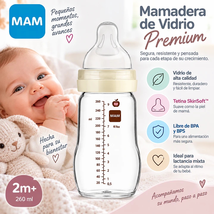 Mamadera De Vidrio Premium Feel Good 2m+ 260ml Mam 4