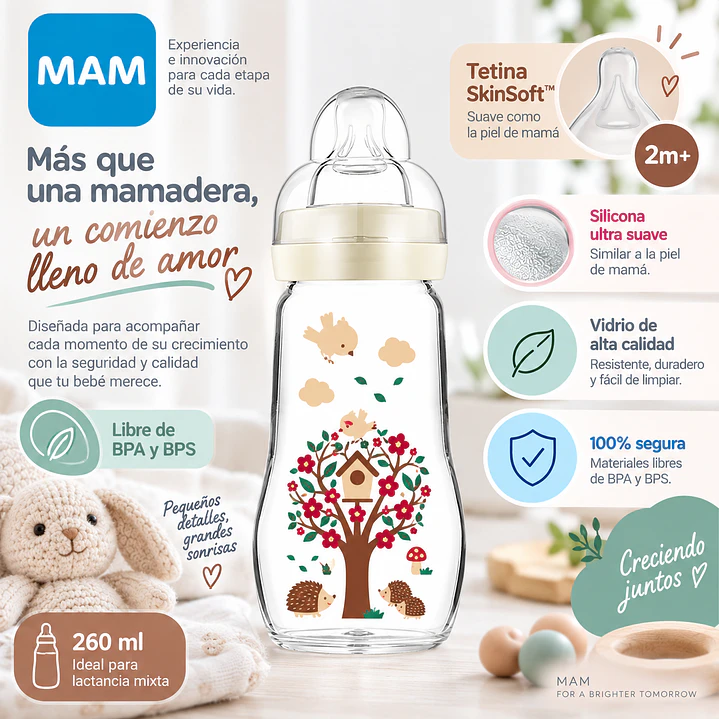 Mamadera De Vidrio Premium Feel Good 2m+ 260ml Mam 6