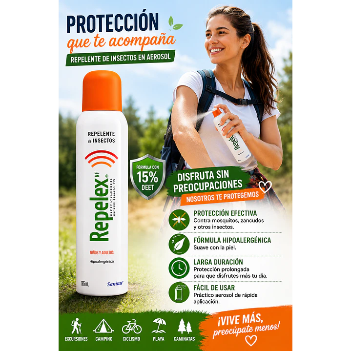 Repelex Nf Repelente De Insectos 15% Deet Aerosol 165 Ml Pack X3 4