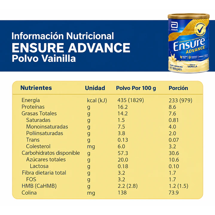 Ensure Advance Sabor Vainilla 850G Caja X6 8