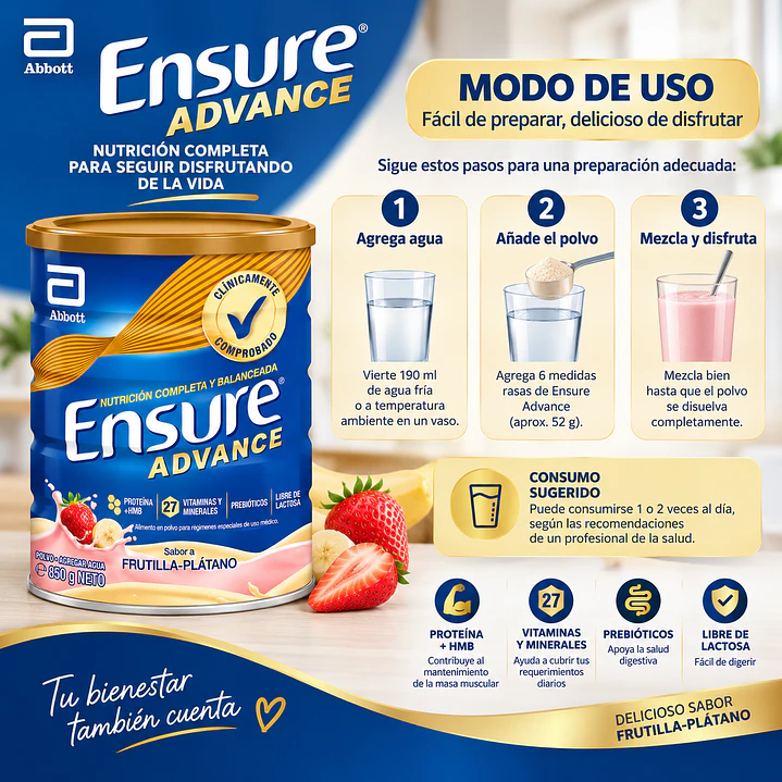Ensure Advance Sabor Frutilla Plátano 850G 5