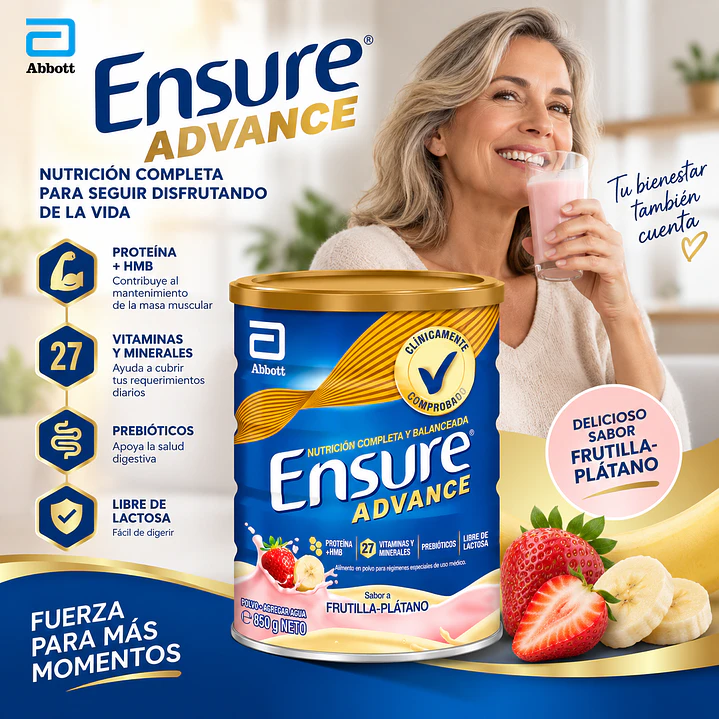 Ensure Advance Sabor Frutilla Plátano 850G Caja X6 5