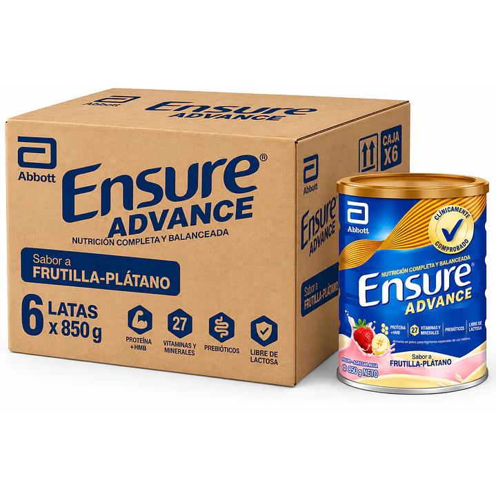 Ensure Advance Sabor Frutilla Plátano 850G Caja X6 1