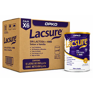 Lacsure Sin Lactosa + Hmb Sabor Vainilla 850 G Caja X6
