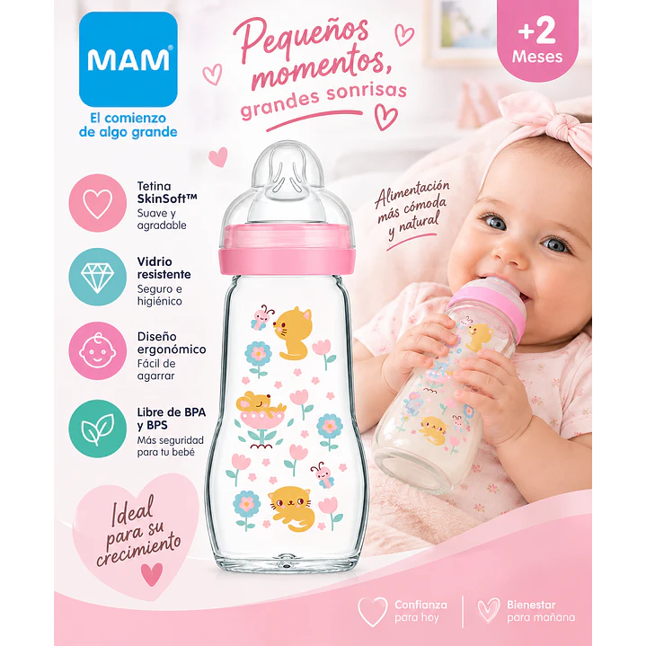 Biberón MAM Feel Good +2M 260 ml Rosado 3