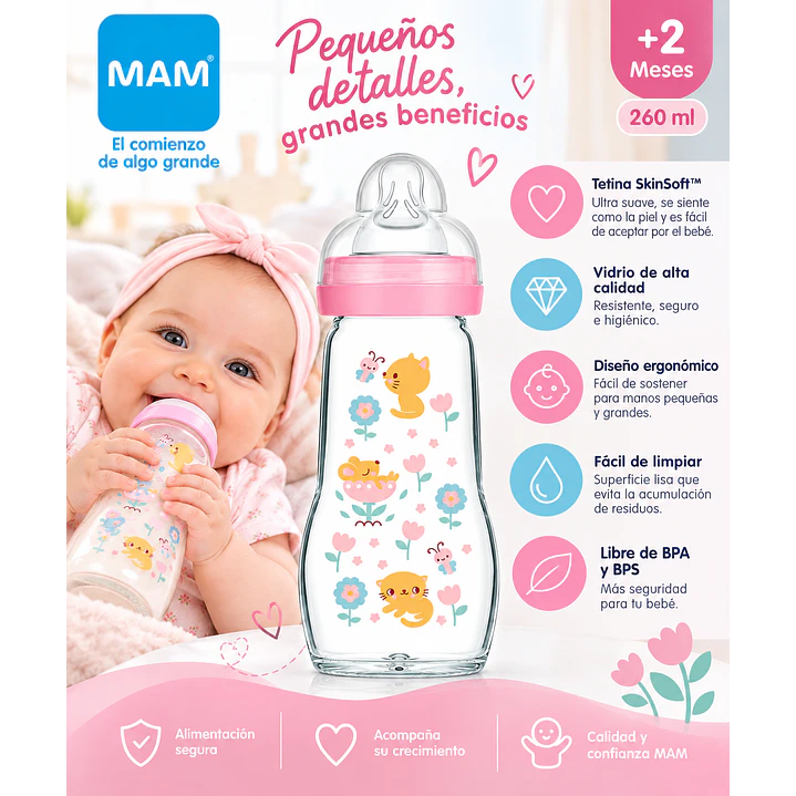 Biberón MAM Feel Good +2M 260 ml Rosado 4