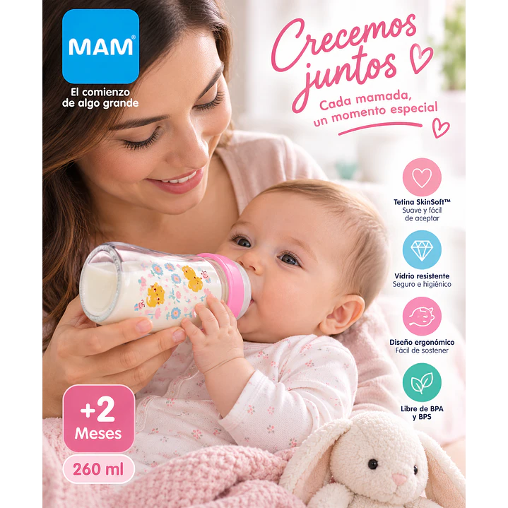 Biberón MAM Feel Good +2M 260 ml Rosado 2