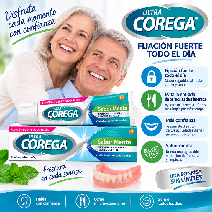 Corega Ultra Crema Adhesiva Menta 40G 7