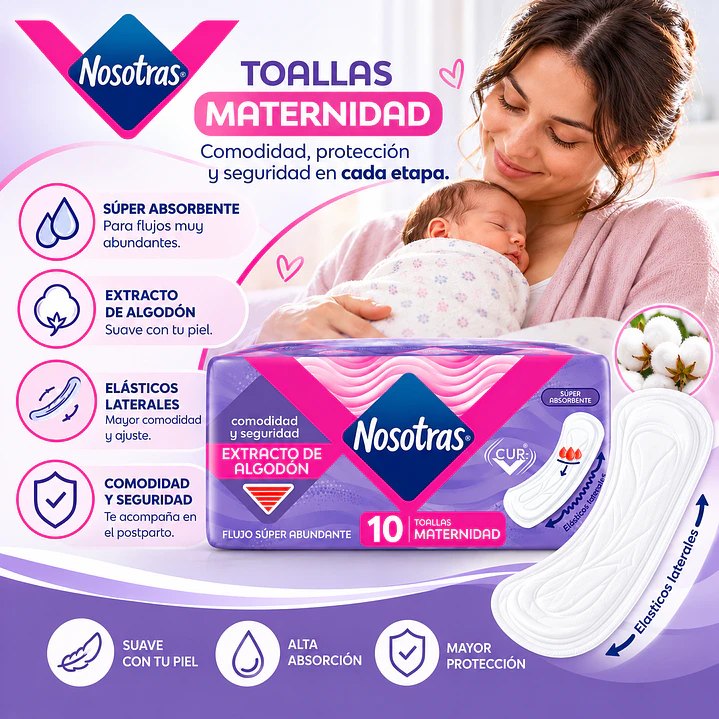 Nosotras Toalla Higiénica Maternal Suave Sin Alas X10 Unidad 6